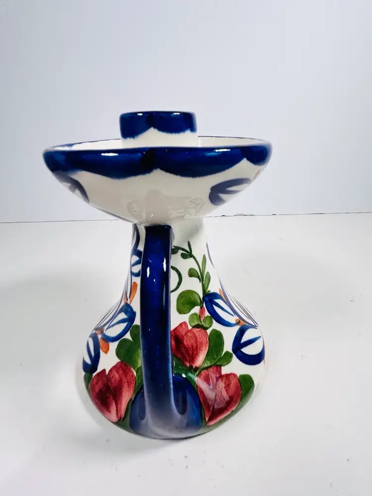 Vtg Bavaria Germany  Pottery Hand Painted Floral  Candle Holder