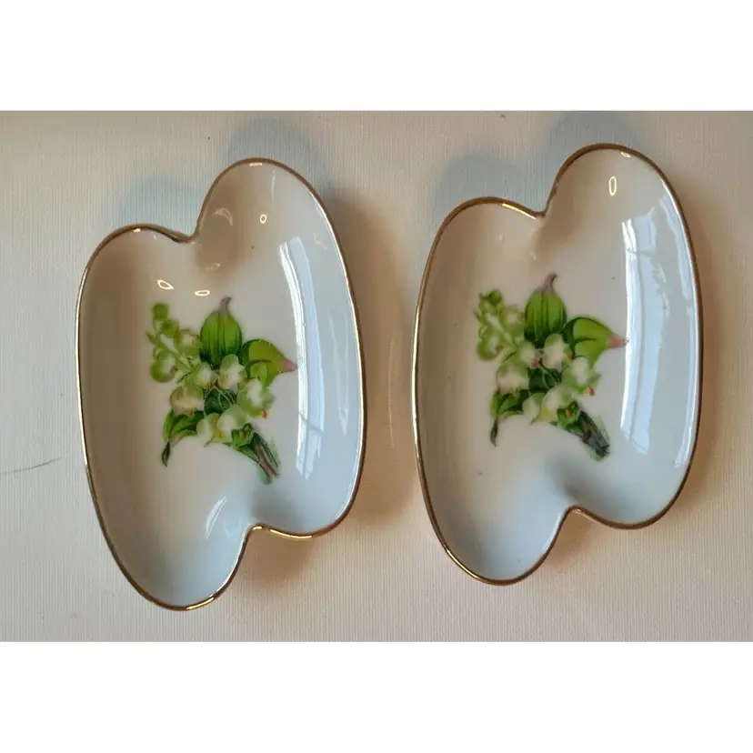 Set of 2 Trinket Dishes Ash Trays Made in Japan Lilly of the Valley