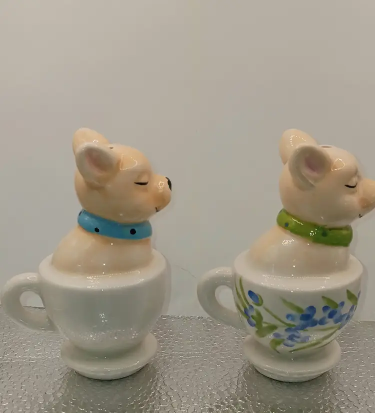 Chihuahua in a Teacup Ceramic S&P Shakers