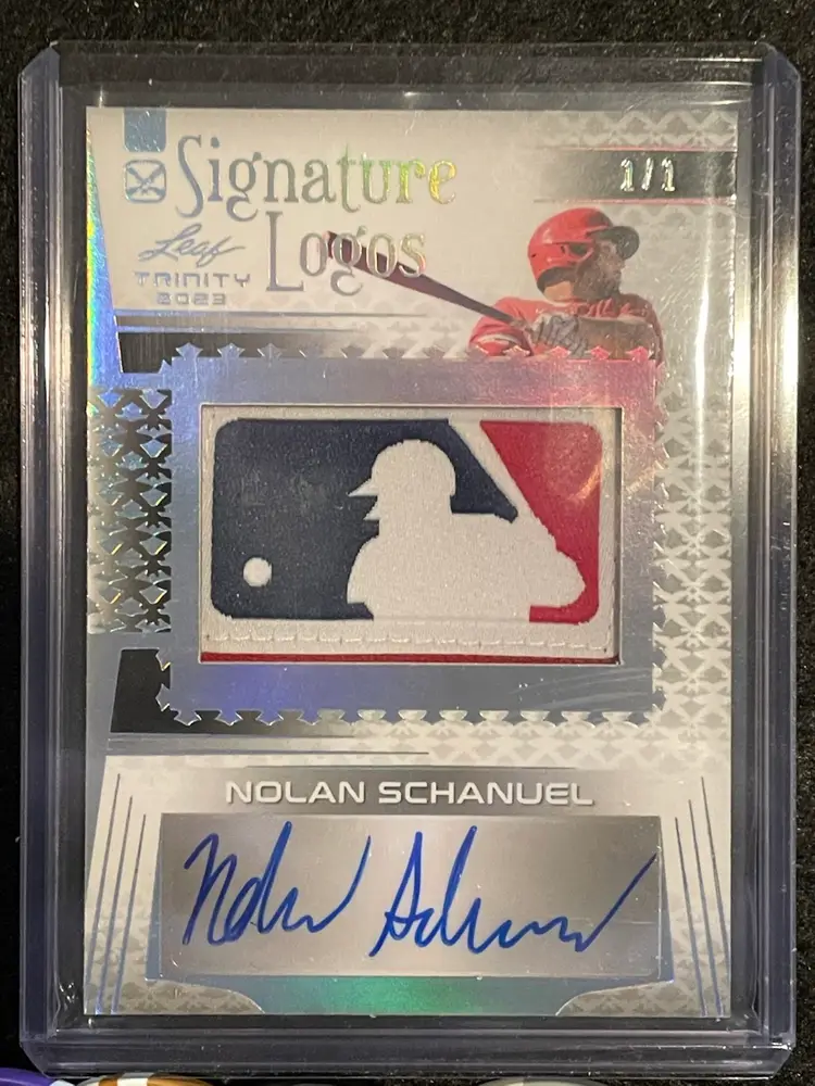 2023 Leaf Trinity Signature Logos Nolan Schanuel Patch Auto 1/1 Angels