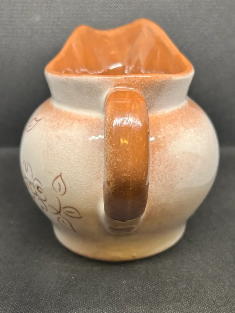 Sheffield MA Pottery Dogwood Redware Pitcher Creamer Gravy Apple Blossom Design