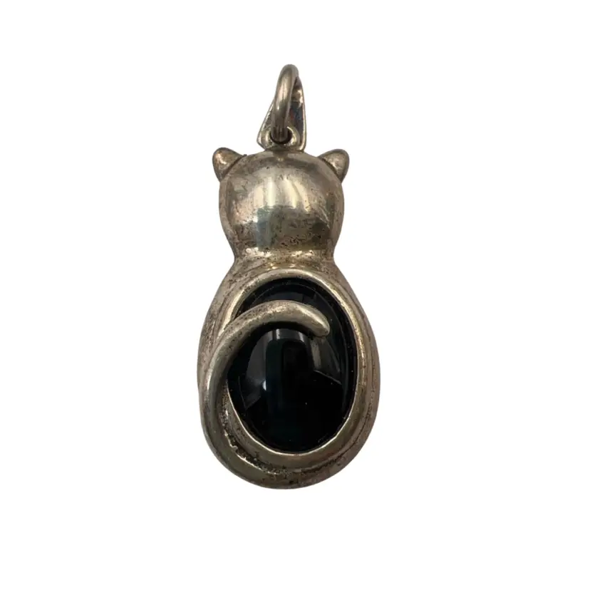 Sterling Onyx Cat Pendant 1.5”
