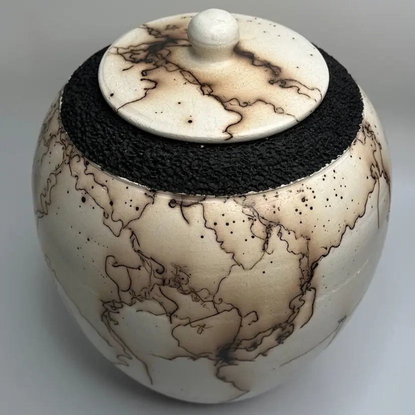 Large Raku Pottery Jar Urn With Lid Signed Hawaii Artist Javier Gaytan