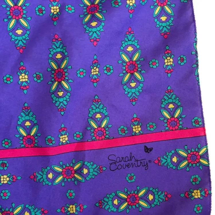 Vintage Sarah Coventry Purple Floral Fashion Scarf GoGo Mod Bold Boho Italy Made