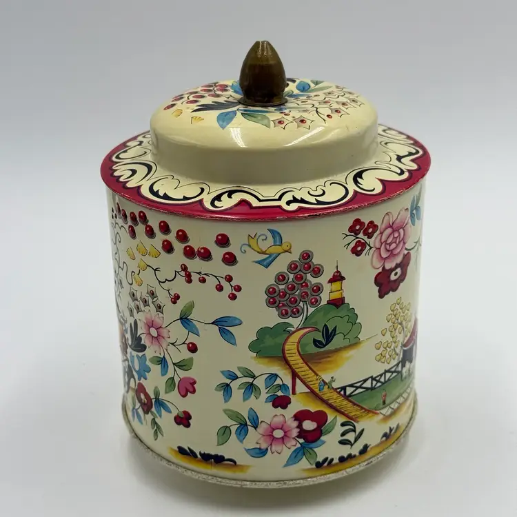 Murray Allen Regal Crown England Vintage Biscuit Metal Tin Colorful Kiang Design