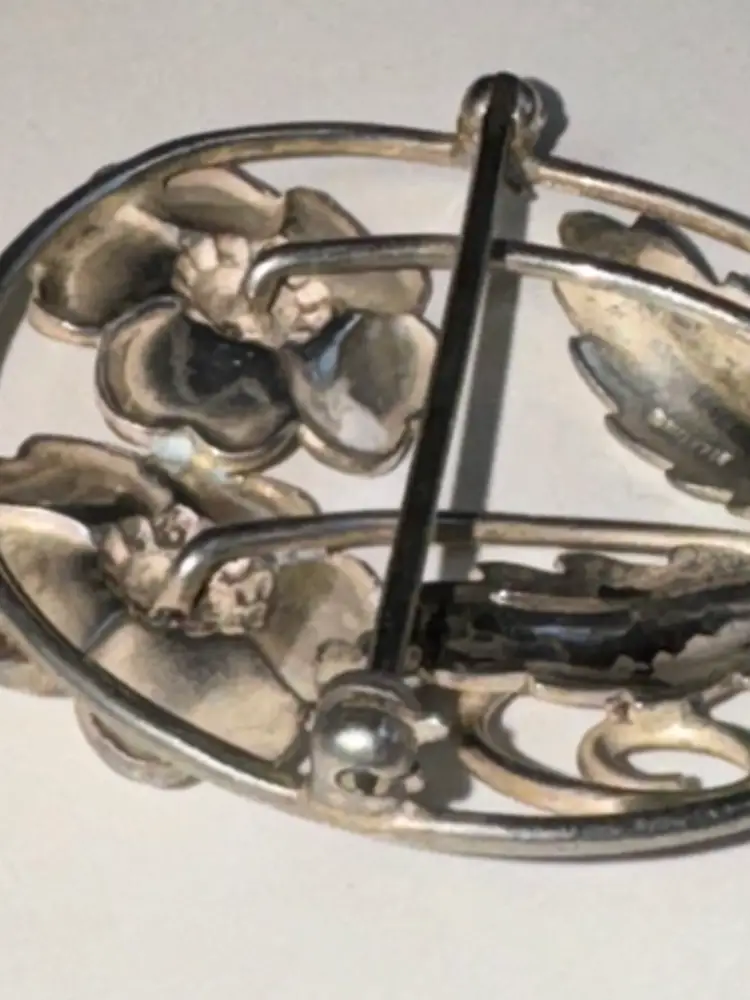 Pretty Posies Circle 925 Sterling Silver Brooch - 1.5” Diameter- ca. 1940s WWII MCM