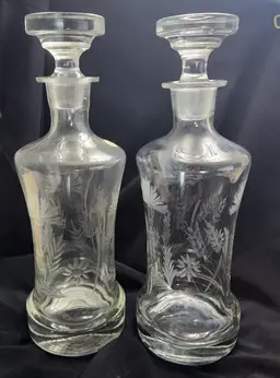Set of Vintage Crystal Decanters Romania Etched Floral 161210