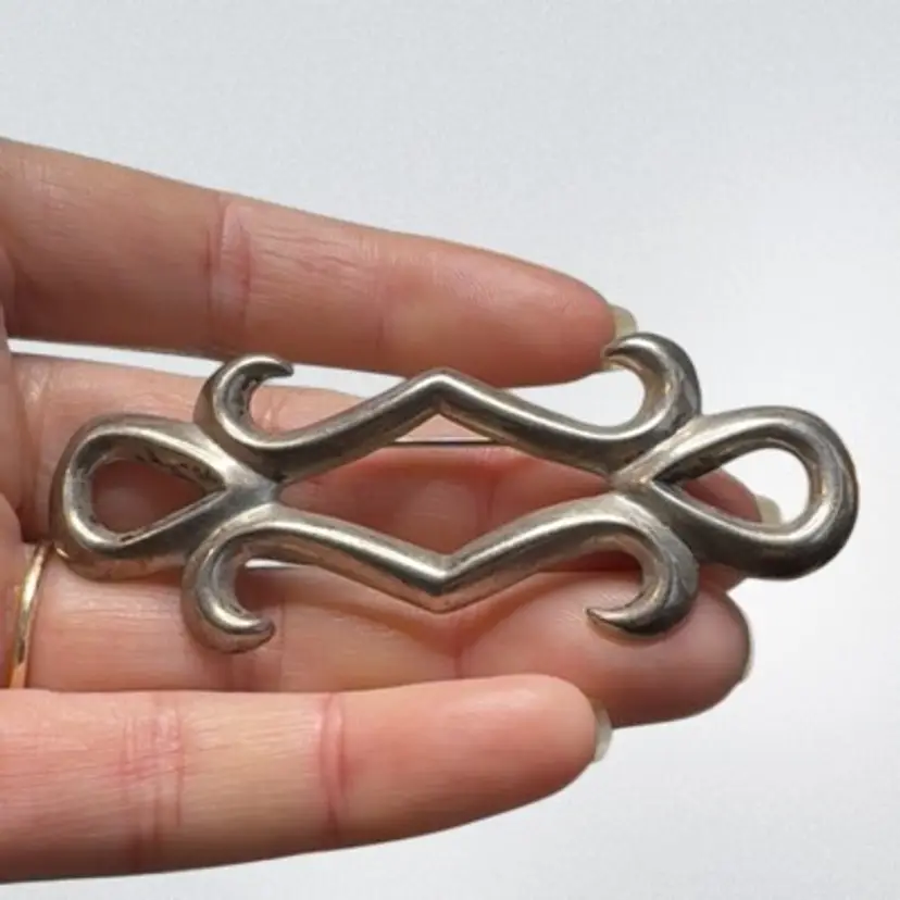 Vintage Sterling Silver Southwest Heavy Sand Cast Brooch 2.75”, 19g, Tested