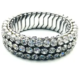 Vintage HIRFLEX USA Signed Rhinestone Expansion Bracelet Triple Row Sparkle 1950 11893