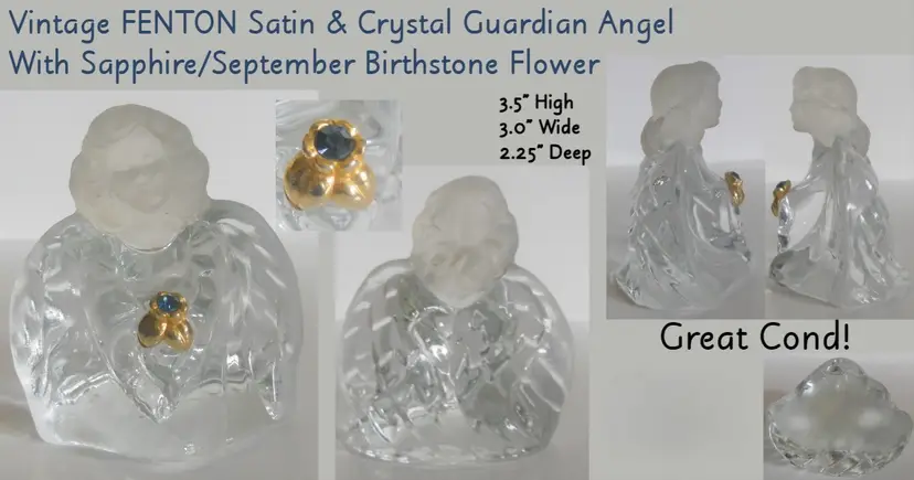 Vintage Fenton Crystal Satin September Angel Paperweight/Figurine