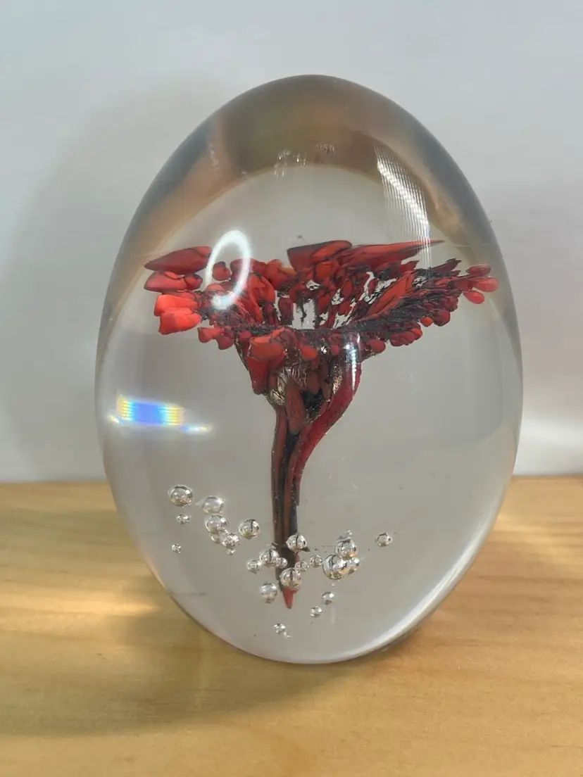 Vintage, Signed, Daum France Crystal Egg Shaped Paperweight