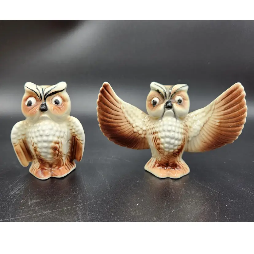 A Pair Of Ceramic Owl Salt And Pepper Shakers Made In Japan
