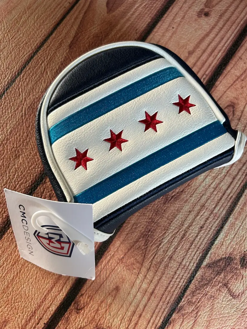 NEW CMC DESIGN Chicago Flag Mallet Putter Headcover – Magnetic Closure Golf