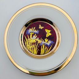 Vintage The Art Of Chokin Butterfly And Lily Decorative Plate 6” FF