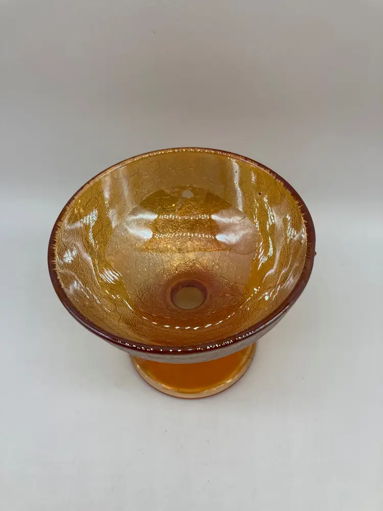 Lovely Imperial Marigold Sherbet Glazed Glass In A Iridescent Crackle Design