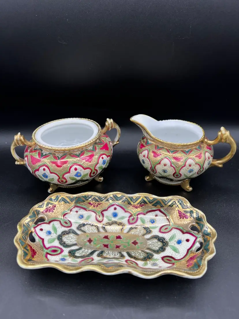 044. Nippon Set Of Sugar, Creamer, And Tray