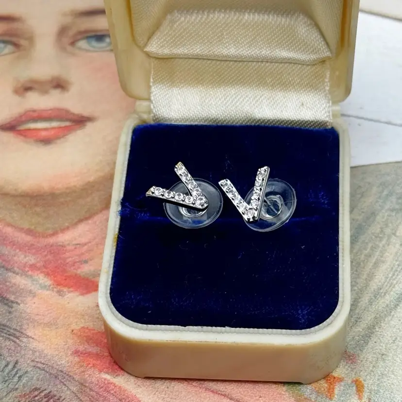 Sterling Silver White Sapphire “V” Stud Earrings