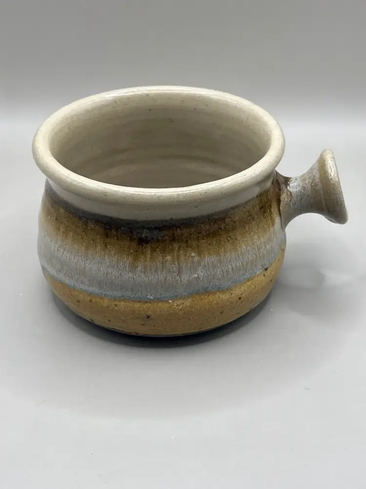 Pottery Soup Mug With Wild Flowers And Drip Glaze Signed