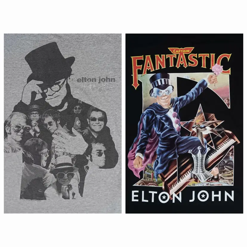 Elton John Captain Fantastic 2 t-shirt lot Through the Years concert rock pop