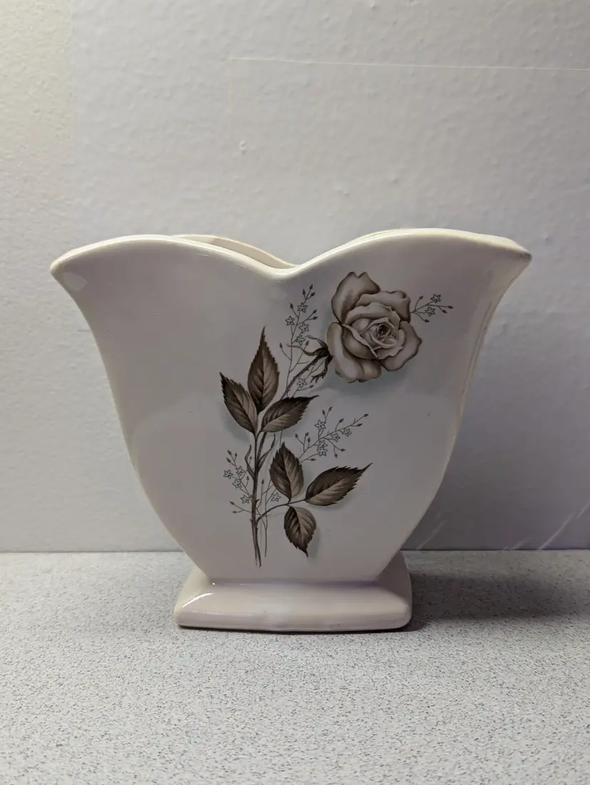 Vintage McCoy Pottery Vase Applied White Rose