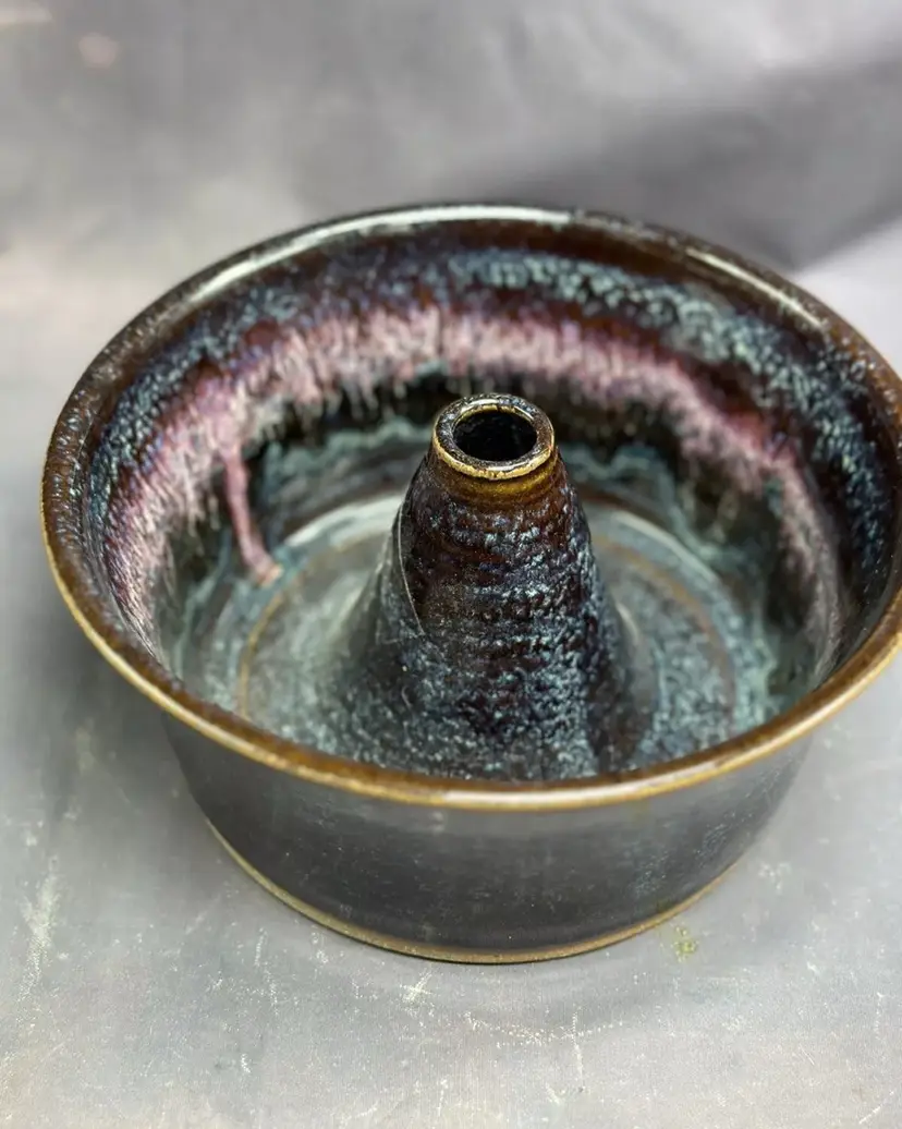 SALE Art Pottery Apple Baker Bundt Pan NC Drip Glaze Ombré Planter Signed Handmade