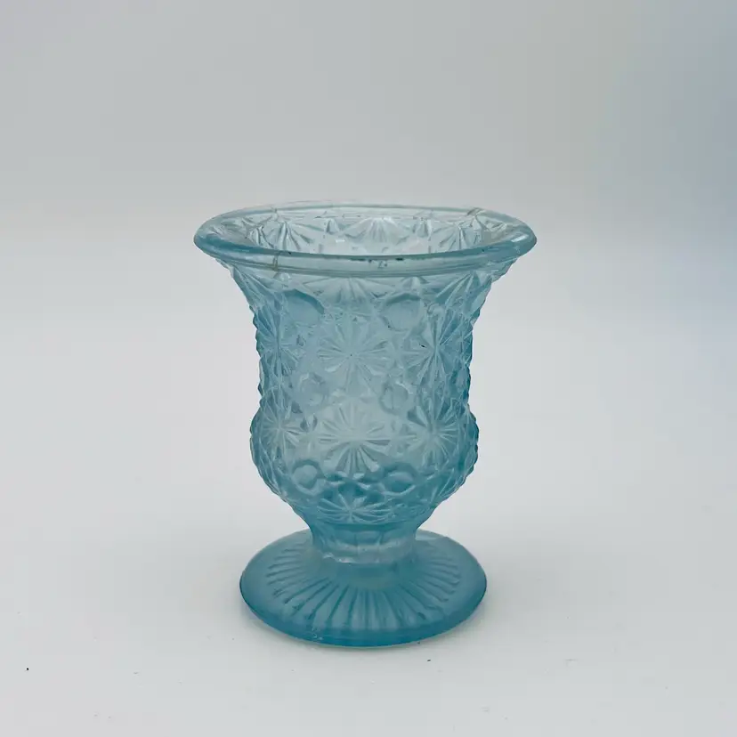 Daisy And Button Light Blue Glass Pedestal Toothpick Holder LE Smith? 2.5”