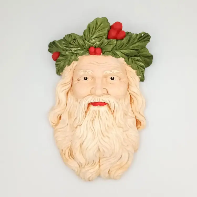 Vintage House Of Lloyd Chalkware "Old World St. Nick" Plaque, Santa IOB Christmas