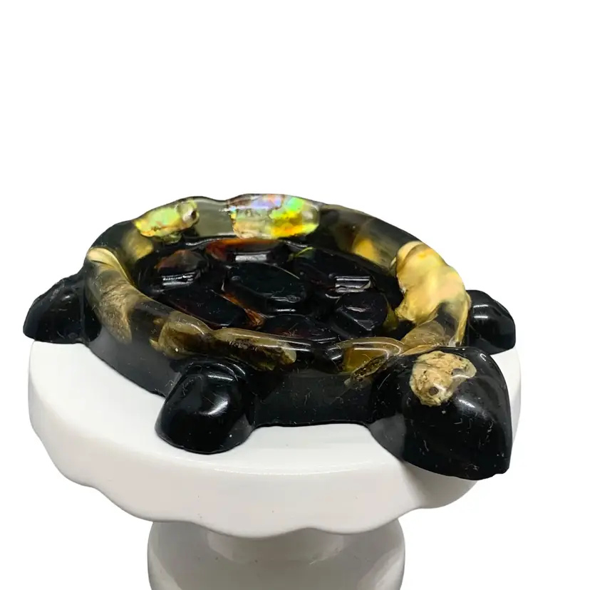 Lucite Turtle Abalone Shell Trinket Soap Dish Ashtray