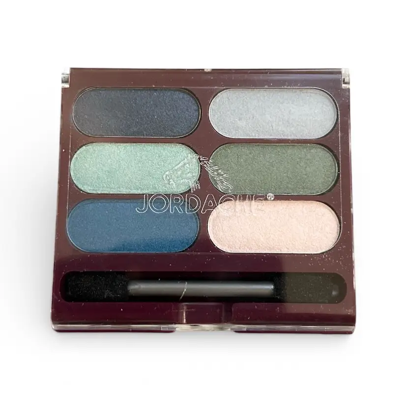 Vintage Jordache Sea Tones Eyeshadow Palette – 6 Shades Blues Greens Teal Nude, Maroon Case w/ Applicator, NOS/Unused Condition