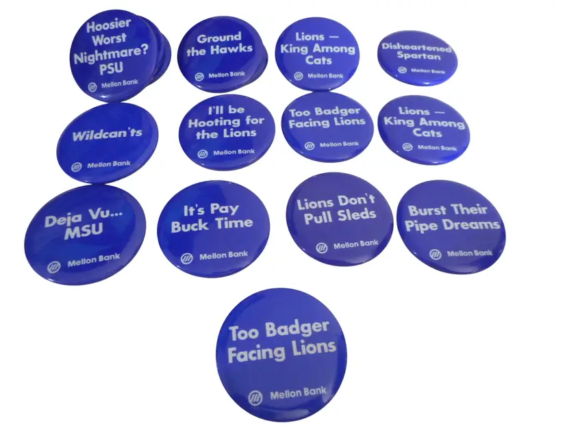 Vintage Penn State Pin Back Button Lot Mellon Bank 1980s Estate Find