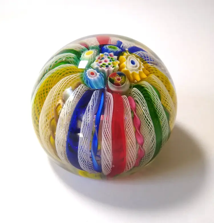 Millefiori Ribbon Colorful Paperweight. Nice!