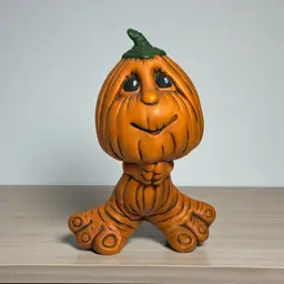 1970s Hand Painted Ceramic Pumpkin Jack o Lantern With Big Feet Cute 6"