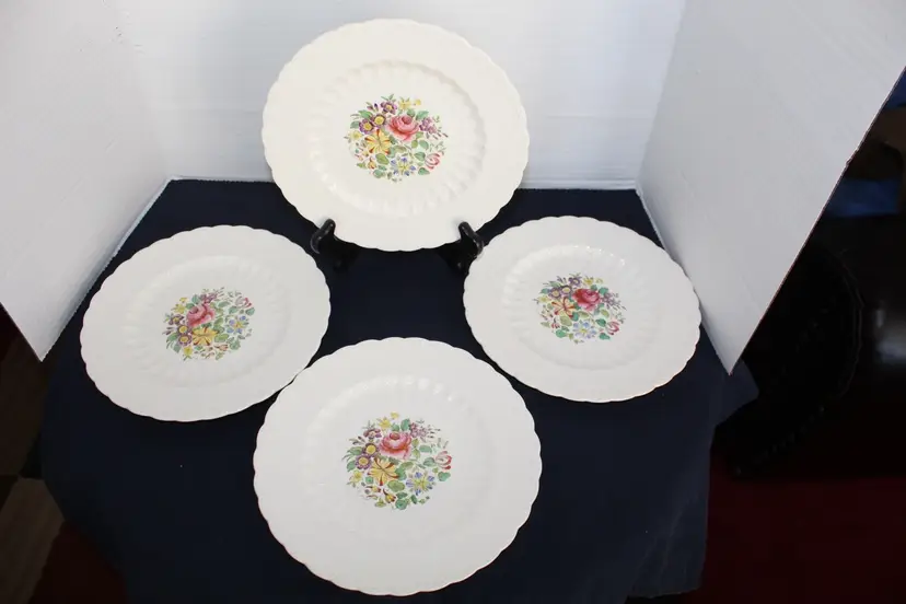 Vintage Copeland Spodes Jewel Polychrome Floral Bouquet Salad Plates - Set Of 4