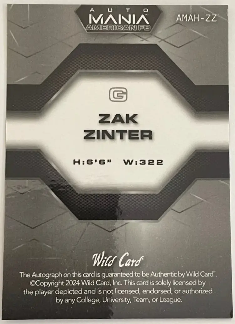 2024 Wild Card Auto Mania Michigan Browns Zak Zinter Rookie Auto 1/1 #AMAH-ZZ