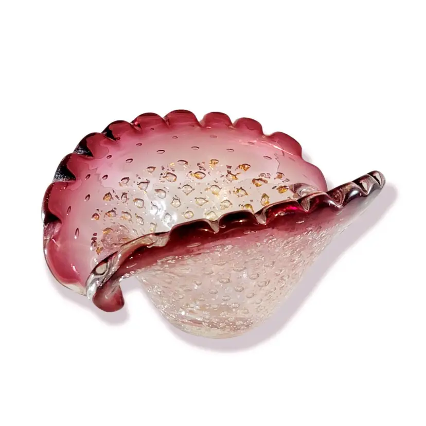 Vtg Murano Cranberry Red Cases Art Glass Bullicante Gold Fleck Bowl Dish Ashtray