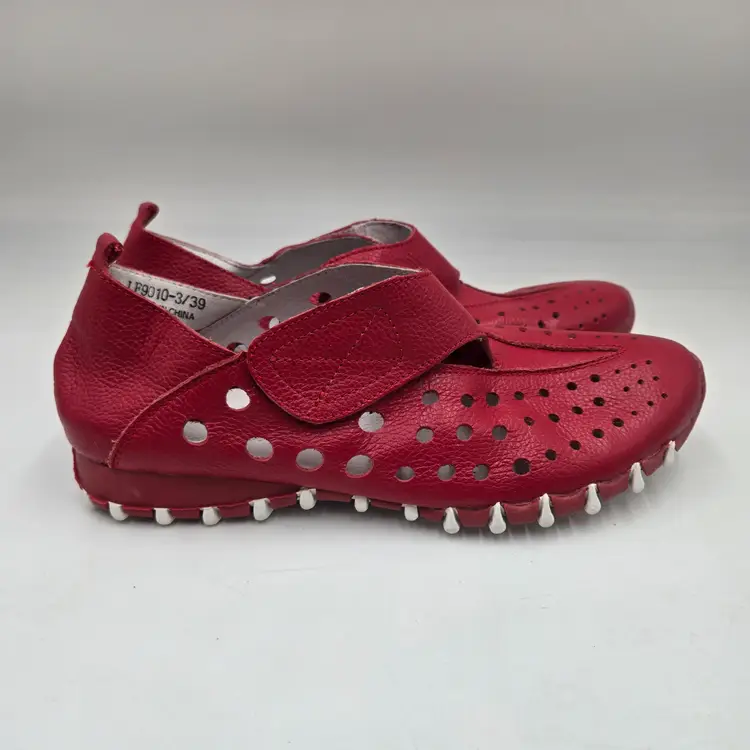 Litfoot European Sneakers Red Leather Perforated Shoes, Women’s EU 39 -US 8.5