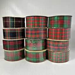 Green Red Plaid Christmas Ribbon Lot 12 Holiday Tartan Crafts Bows Vintage