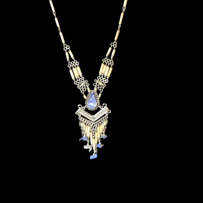 Sodalite And Silver tone Necklace