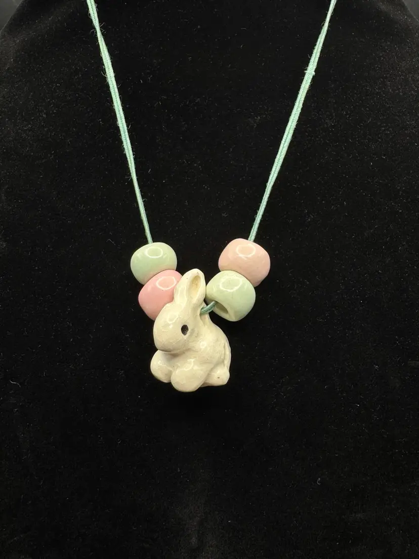 Handmade Ceramic Bunny Rabbit Pendant & Beads