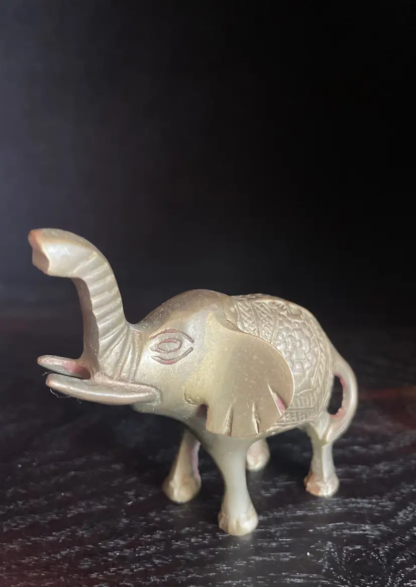 Vintage Brass Elephant. Embossed With Blankets And Flowers. Trunk Up For Good Luck