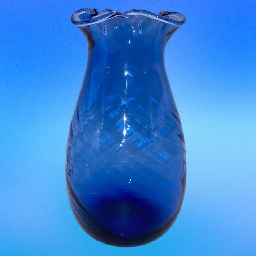 Cobalt Blue Glass Swirl Vase 6 1/4” Tall 3” Wide READ 1 Inclusion As Seen In Last Pic. Can’t Feel It But Can See It!