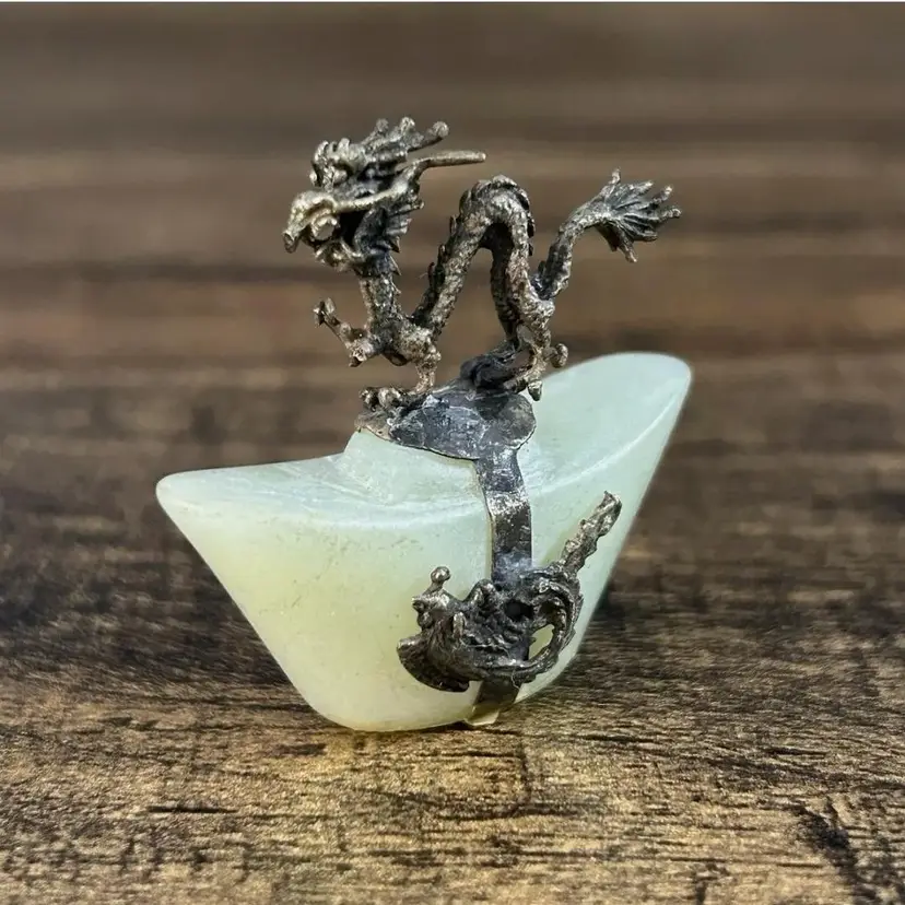 Vintage Chinese Horoscope Brass Bowenite Jade Dragon Figure