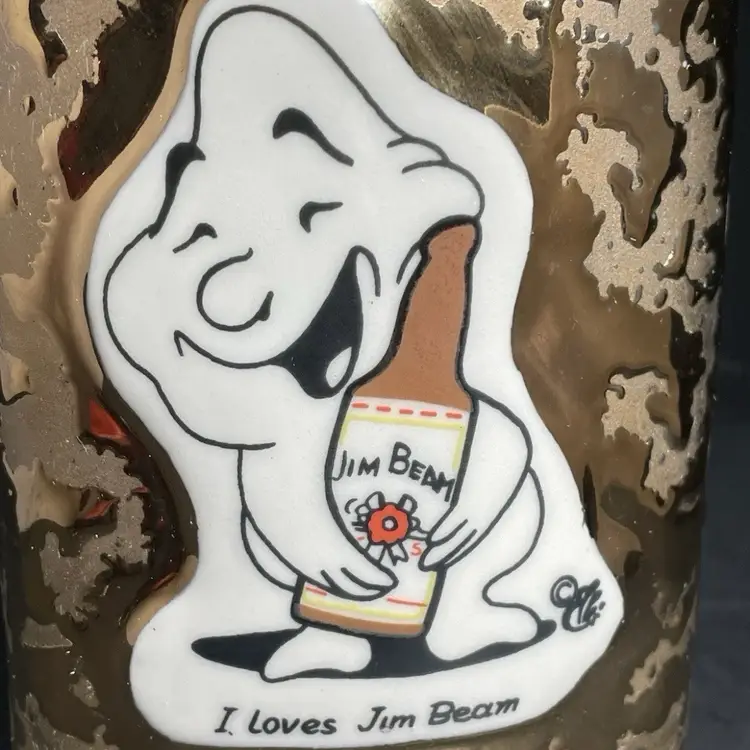 Weeping Gold Jim Beam Flask - I Loves Jim Beam Ghost - AJ46 1976 Seattle Evergreen