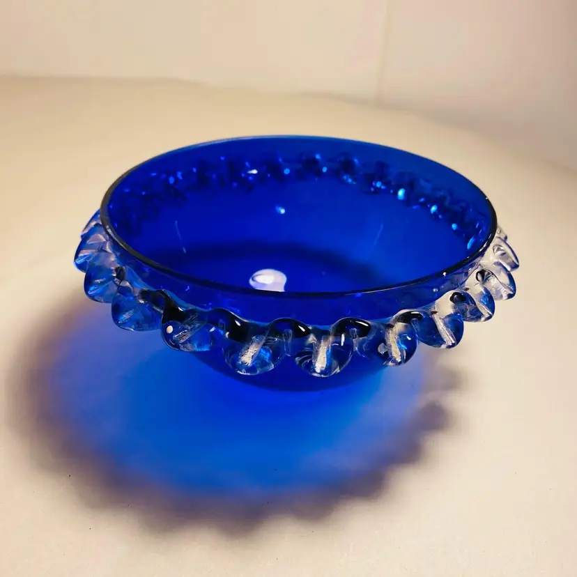 #0214 Blue - Vintage Glass Bowls with applied Rigaree