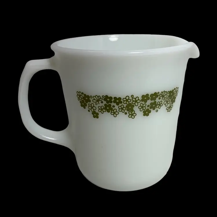 VTG PYREX Spring Blossom Green Milk Glass Creamer. 8oz. Corning NY USA