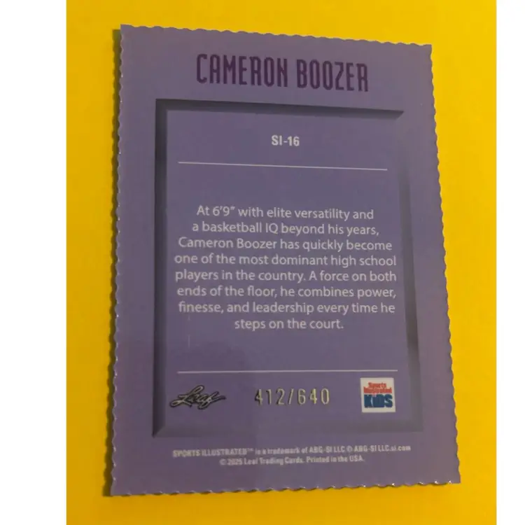 Cameron Boozer Leaf Sports Illustrated For Kids Duke /640