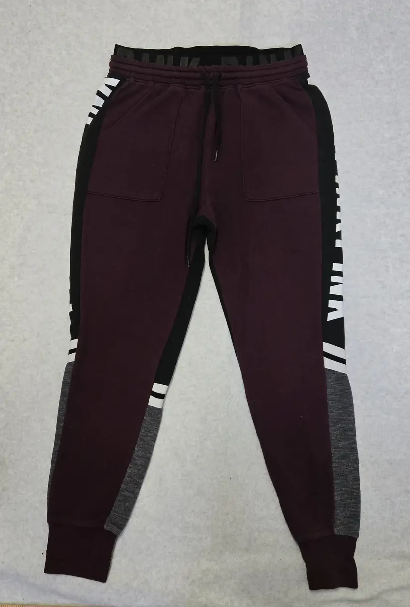 Victoria's Secret PINK Skinny Pant Jogger Womens M Maroon w/Wide Logo Strip