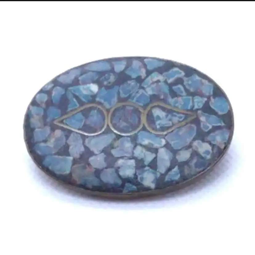 Vintage India Inlay Mosaic Turquoise Brooch