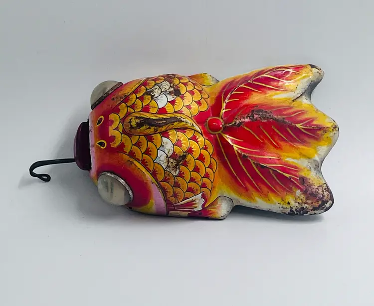 1950s Japan Wind Up Fish Toy Red and Yellow Koi Style Vintage Toy