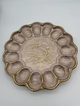 MCM Vintage California Originals Deviled Eggs Plate Pink & Gold Splatter #703